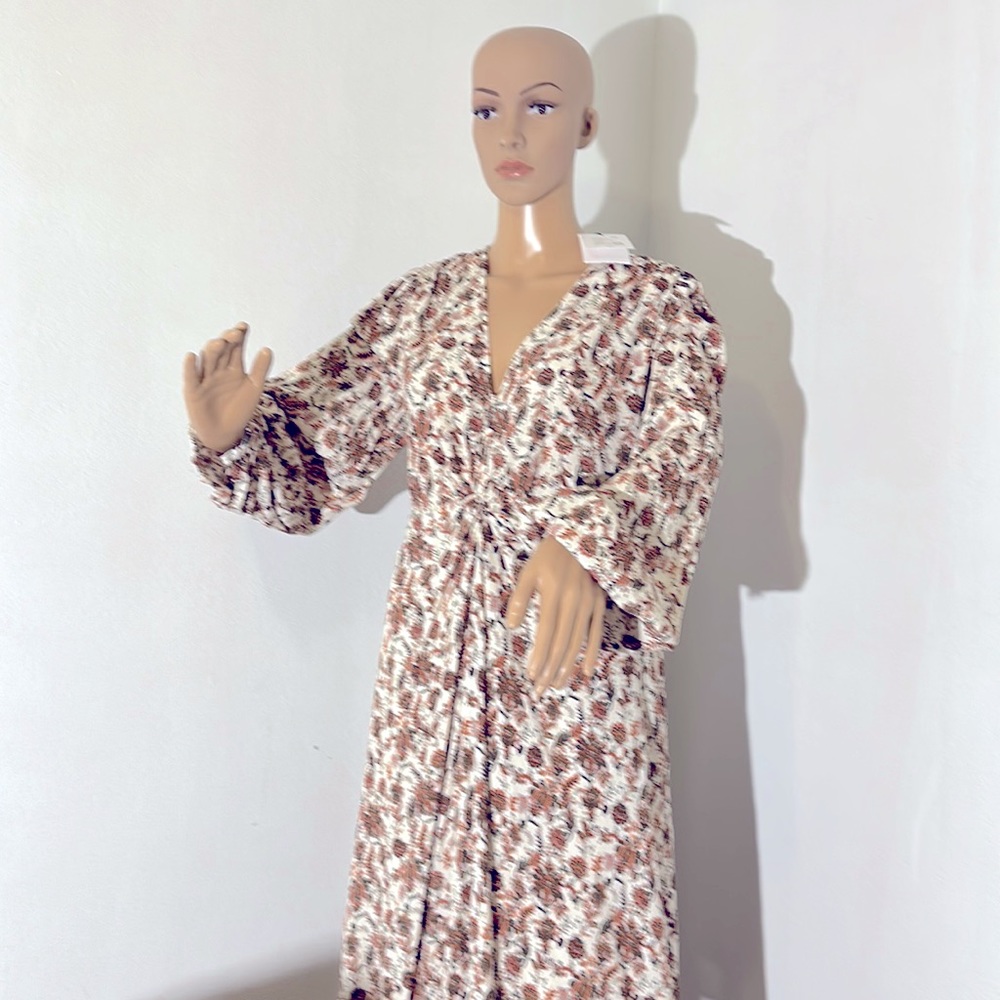 Gibson Latimer Georgette Cream Floral Ruffle Midi Dress size large